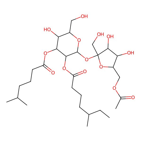 2D Structure of [(2R,3R,4S,5R,6R)-2-[(2S,3S,4S,5R)-5-(acetyloxymethyl)-3,4-dihydroxy-2-(hydroxymethyl)oxolan-2-yl]oxy-5-hydroxy-6-(hydroxymethyl)-4-(5-methylhexanoyloxy)oxan-3-yl] (5S)-5-methylheptanoate