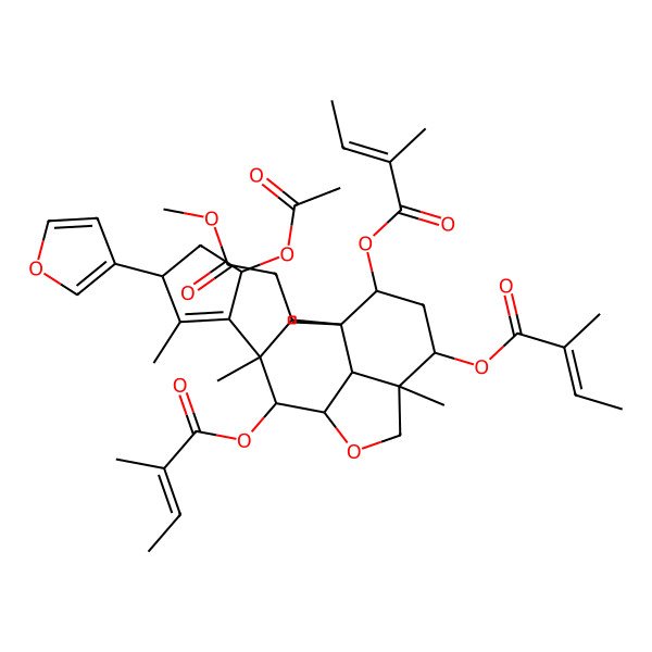2D Structure of [(1R,4R,5R,7S,8R,9R,10R,11S,12R)-10-[(3R,5S)-5-acetyloxy-3-(furan-3-yl)-2-methylcyclopenten-1-yl]-9-(2-methoxy-2-oxoethyl)-4,8,10-trimethyl-7,11-bis[[(E)-2-methylbut-2-enoyl]oxy]-2-oxatricyclo[6.3.1.04,12]dodecan-5-yl] (E)-2-methylbut-2-enoate