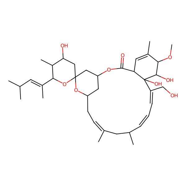 2D Structure of 4',8,9-Trihydroxy-10-(hydroxymethyl)-7-methoxy-5',6,14,16-tetramethyl-6'-(4-methylpent-2-en-2-yl)spiro[2,20-dioxatricyclo[17.3.1.04,9]tricosa-5,10,12,16-tetraene-21,2'-oxane]-3-one