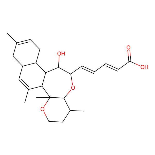 2D Structure of 5-(10-Hydroxy-2,6,15,19-tetramethyl-3,8-dioxatetracyclo[9.8.0.02,7.012,17]nonadeca-14,18-dien-9-yl)penta-2,4-dienoic acid