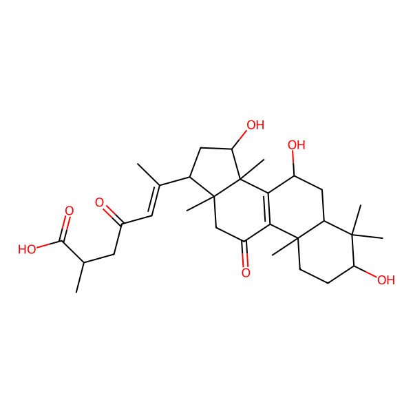 2D Structure of (Z)-2-methyl-4-oxo-6-[(3S,7S,10S,13R,14R,15S)-3,7,15-trihydroxy-4,4,10,13,14-pentamethyl-11-oxo-1,2,3,5,6,7,12,15,16,17-decahydrocyclopenta[a]phenanthren-17-yl]hept-5-enoic acid