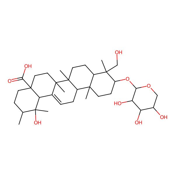 2D Structure of 1-Hydroxy-9-(hydroxymethyl)-1,2,6a,6b,9,12a-hexamethyl-10-(3,4,5-trihydroxyoxan-2-yl)oxy-2,3,4,5,6,6a,7,8,8a,10,11,12,13,14b-tetradecahydropicene-4a-carboxylic acid