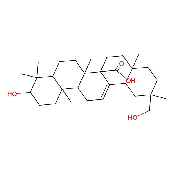 2D Structure of (2R,4aR,6aS,6aR,6bR,8aS,10R,12aR,14bR)-10-hydroxy-2-(hydroxymethyl)-2,4a,6b,9,9,12a-hexamethyl-1,3,4,5,6,6a,7,8,8a,10,11,12,13,14b-tetradecahydropicene-6a-carboxylic acid