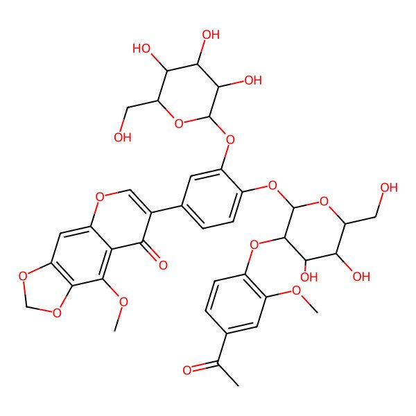 2D Structure of 7-[4-[(2S,3R,4S,5S,6R)-3-(4-acetyl-2-methoxyphenoxy)-4,5-dihydroxy-6-(hydroxymethyl)oxan-2-yl]oxy-3-[(2S,3R,4S,5S,6R)-3,4,5-trihydroxy-6-(hydroxymethyl)oxan-2-yl]oxyphenyl]-9-methoxy-[1,3]dioxolo[4,5-g]chromen-8-one