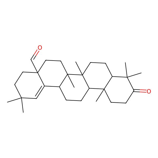 2D Structure of (4aS,6aR,6aR,6bR,8aR,12aR,14aS)-2,2,6a,6b,9,9,12a-heptamethyl-10-oxo-4,5,6,6a,7,8,8a,11,12,13,14,14a-dodecahydro-3H-picene-4a-carbaldehyde