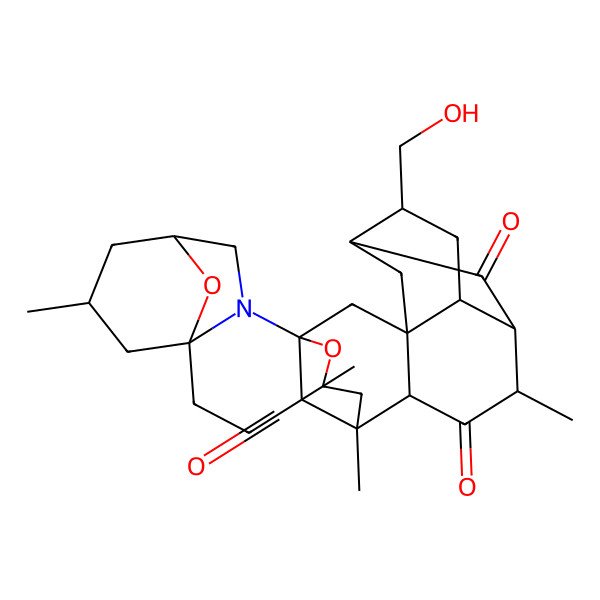 2D Structure of (1R,3S,4R,6S,9R,10R,12S,13R,14S,17S,19S,21R)-6-(hydroxymethyl)-10,13,14,19-tetramethyl-24,27-dioxa-23-azaoctacyclo[11.10.3.13,7.117,21.01,14.03,12.04,9.017,23]octacosane-8,11,25-trione