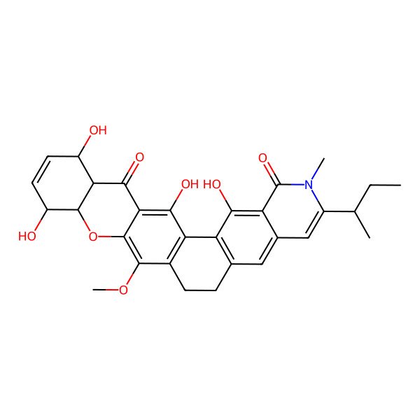 2D Structure of 7-Butan-2-yl-3,19,22,26-tetrahydroxy-15-methoxy-6-methyl-17-oxa-6-azahexacyclo[12.12.0.02,11.04,9.016,25.018,23]hexacosa-1(14),2(11),3,7,9,15,20,25-octaene-5,24-dione