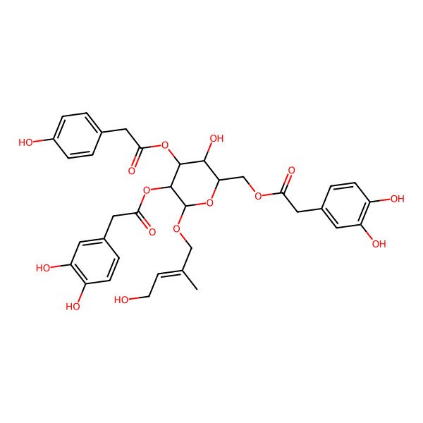 2D Structure of [(2R,3R,4S,5R,6R)-5-[2-(3,4-dihydroxyphenyl)acetyl]oxy-2-[[2-(3,4-dihydroxyphenyl)acetyl]oxymethyl]-3-hydroxy-6-[(E)-4-hydroxy-2-methylbut-2-enoxy]oxan-4-yl] 2-(4-hydroxyphenyl)acetate