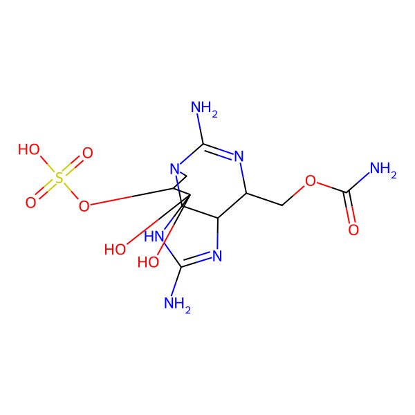 2D Structure of [(3aS,4R,9R)-2,6-diamino-10,10-dihydroxy-9-sulfooxy-3a,4,8,9-tetrahydro-1H-pyrrolo[1,2-c]purin-4-yl]methyl carbamate
