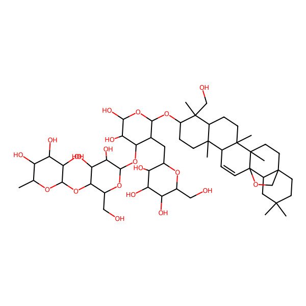2D Structure of (2S,3R,4R,5R,6S)-2-[(2R,3S,4R,5R,6R)-6-[(2S,3R,4R,5R,6R)-2,3-dihydroxy-6-[[(1S,4S,5R,8R,9R,10S,13S,14R,17R,18R)-9-(hydroxymethyl)-4,5,9,13,20,20-hexamethyl-24-oxahexacyclo[15.5.2.01,18.04,17.05,14.08,13]tetracos-15-en-10-yl]oxy]-5-[[(2S,3S,4S,5S,6R)-3,4,5-trihydroxy-6-(hydroxymethyl)oxan-2-yl]methyl]oxan-4-yl]oxy-4,5-dihydroxy-2-(hydroxymethyl)oxan-3-yl]oxy-6-methyloxane-3,4,5-triol