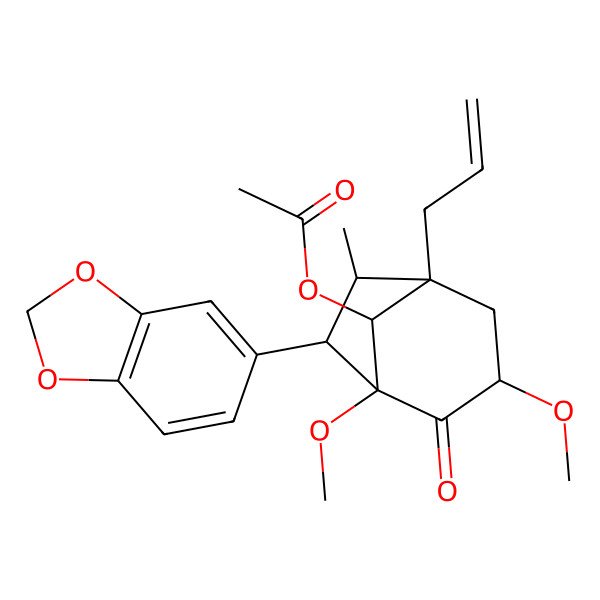 2D Structure of [(1R,3S,5R,6R,7S,8S)-7-(1,3-benzodioxol-5-yl)-1,3-dimethoxy-6-methyl-2-oxo-5-prop-2-enyl-8-bicyclo[3.2.1]octanyl] acetate