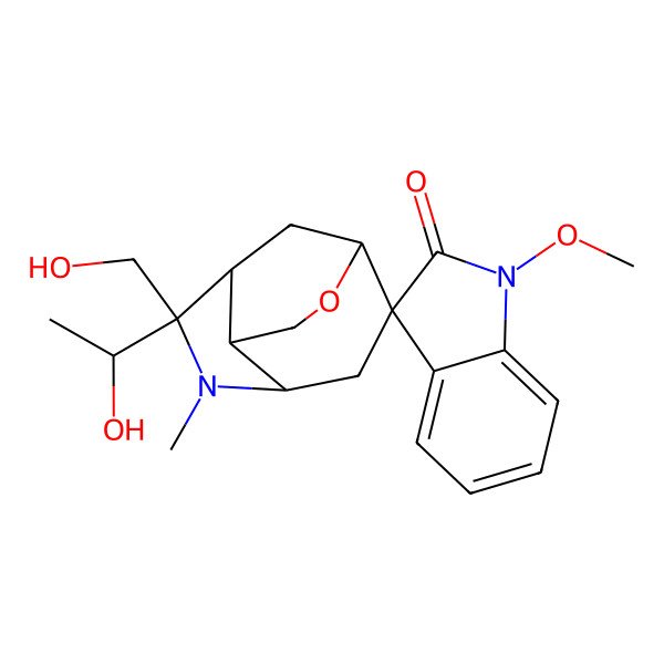 2D Structure of 6-(1-Hydroxyethyl)-6-(hydroxymethyl)-1'-methoxy-5-methylspiro[10-oxa-5-azatricyclo[5.3.1.04,8]undecane-2,3'-indole]-2'-one