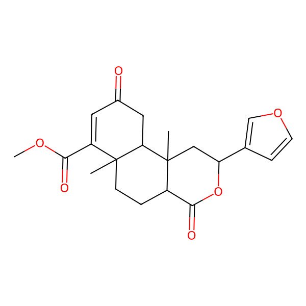 2D Structure of methyl (2S,4aS,6aR,10aR,10bR)-2-(furan-3-yl)-6a,10b-dimethyl-4,9-dioxo-2,4a,5,6,10,10a-hexahydro-1H-benzo[f]isochromene-7-carboxylate