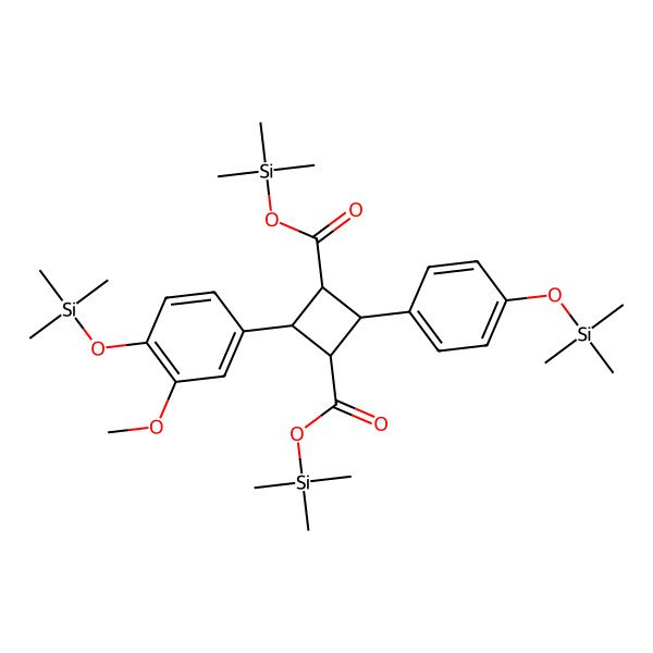 2D Structure of Bis(trimethylsilyl) 2-(3-methoxy-4-trimethylsilyloxyphenyl)-4-(4-trimethylsilyloxyphenyl)cyclobutane-1,3-dicarboxylate