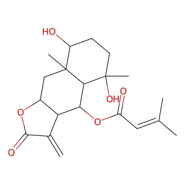 2D Structure of [(3aR,4S,4aS,5S,8R,8aR,9aS)-5,8-dihydroxy-5,8a-dimethyl-3-methylidene-2-oxo-3a,4,4a,6,7,8,9,9a-octahydrobenzo[f][1]benzofuran-4-yl] 3-methylbut-2-enoate