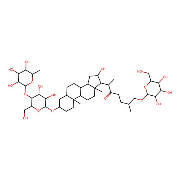 2D Structure of (2S,6R)-2-[(3S,5S,8R,9S,10S,13S,14S,16R,17R)-3-[(2R,3R,4R,5R,6R)-3,4-dihydroxy-6-(hydroxymethyl)-5-[(2S,3R,4R,5R,6S)-3,4,5-trihydroxy-6-methyloxan-2-yl]oxyoxan-2-yl]oxy-16-hydroxy-10,13-dimethyl-2,3,4,5,6,7,8,9,11,12,14,15,16,17-tetradecahydro-1H-cyclopenta[a]phenanthren-17-yl]-6-methyl-7-[(2S,3R,4S,5R,6R)-3,4,5-trihydroxy-6-(hydroxymethyl)oxan-2-yl]oxyheptan-3-one