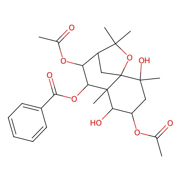 2D Structure of [(1R,2S,4S,5R,6S,7S,8R,9S)-4,8-diacetyloxy-2,5-dihydroxy-2,6,10,10-tetramethyl-11-oxatricyclo[7.2.1.01,6]dodecan-7-yl] benzoate