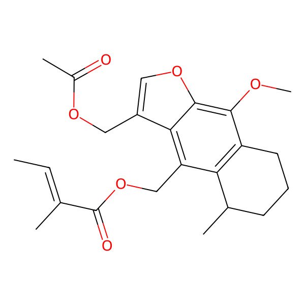 2D Structure of [3-(Acetyloxymethyl)-9-methoxy-5-methyl-5,6,7,8-tetrahydrobenzo[f][1]benzofuran-4-yl]methyl 2-methylbut-2-enoate