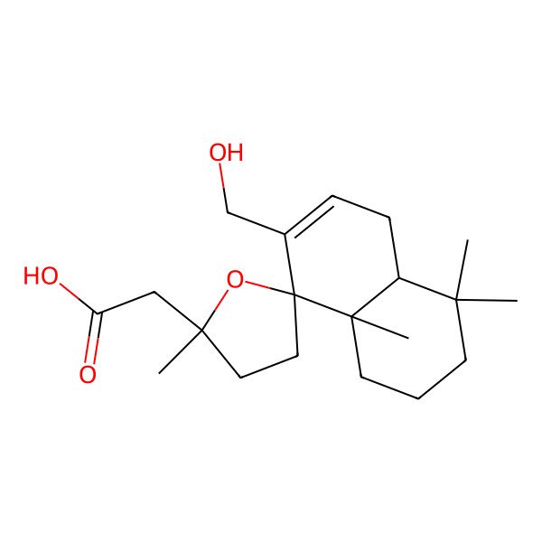 2D Structure of 2-[7-(hydroxymethyl)-2',4,4,8a-tetramethylspiro[2,3,4a,5-tetrahydro-1H-naphthalene-8,5'-oxolane]-2'-yl]acetic acid