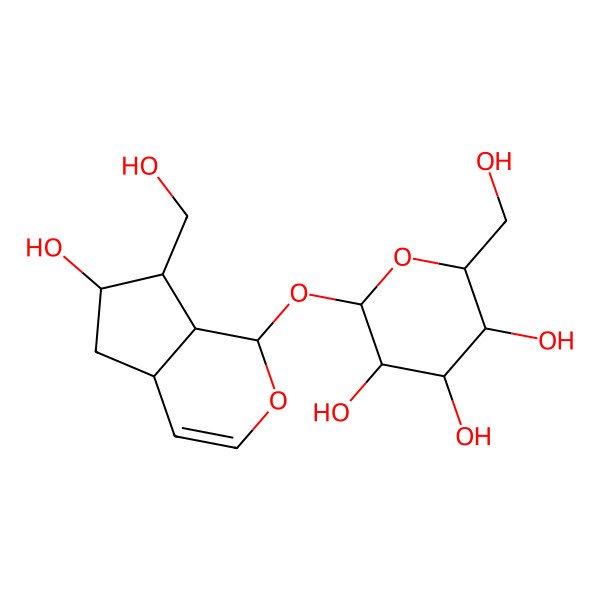 2D Structure of (2S,3R,4S,5S,6R)-2-[[(1S,4aR,6S,7S,7aR)-6-hydroxy-7-(hydroxymethyl)-1,4a,5,6,7,7a-hexahydrocyclopenta[c]pyran-1-yl]oxy]-6-(hydroxymethyl)oxane-3,4,5-triol