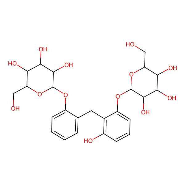 2D Structure of (2R,3S,4S,5R,6S)-2-(hydroxymethyl)-6-[2-[[2-hydroxy-6-[(2S,3R,4S,5S,6R)-3,4,5-trihydroxy-6-(hydroxymethyl)oxan-2-yl]oxyphenyl]methyl]phenoxy]oxane-3,4,5-triol