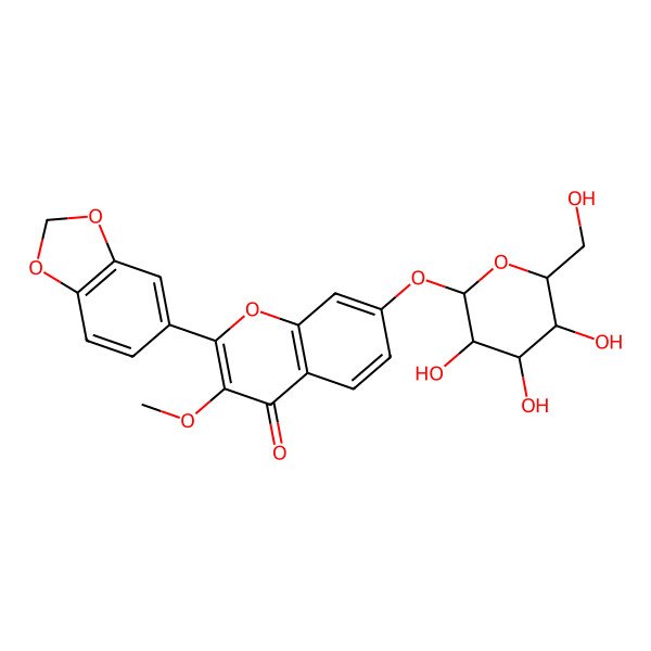 2D Structure of 2-(1,3-benzodioxol-5-yl)-3-methoxy-7-[(2S,3R,4S,5S,6R)-3,4,5-trihydroxy-6-(hydroxymethyl)oxan-2-yl]oxychromen-4-one