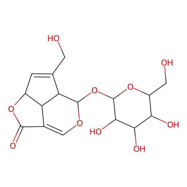 2D Structure of (4R,7R,8S,11R)-6-(hydroxymethyl)-8-[(2S,3R,4S,5S,6R)-3,4,5-trihydroxy-6-(hydroxymethyl)oxan-2-yl]oxy-3,9-dioxatricyclo[5.3.1.04,11]undeca-1(10),5-dien-2-one