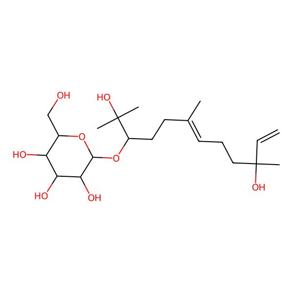 2D Structure of (2S,3R,4S,5S,6R)-2-[(3S,6E,10S)-2,10-dihydroxy-2,6,10-trimethyldodeca-6,11-dien-3-yl]oxy-6-(hydroxymethyl)oxane-3,4,5-triol