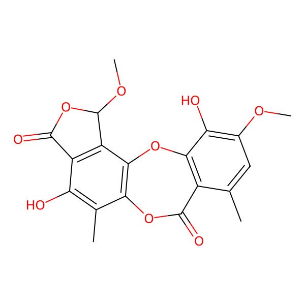 2D Structure of 4,13-Dihydroxy-5,17-dimethoxy-7,12-dimethyl-2,10,16-trioxatetracyclo[9.7.0.03,8.014,18]octadeca-1(11),3(8),4,6,12,14(18)-hexaene-9,15-dione