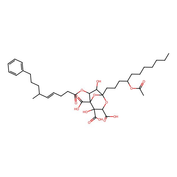 2D Structure of 1-(4-Acetyloxyundecyl)-4,7-dihydroxy-6-(6-methyl-9-phenylnon-4-enoyl)oxy-2,8-dioxabicyclo[3.2.1]octane-3,4,5-tricarboxylic acid