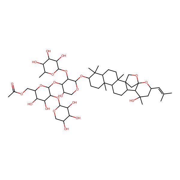 2D Structure of (3beta,16beta,23R)-16,23:16,30-Diepoxy-20-hydroxydammar-24-en-3-yl O-6-deoxy-alpha-L-mannopyranosyl-(1-->2)-O-[O-beta-D-xylopyranosyl-(1-->2)-6-O-acetyl-beta-D-glucopyranosyl-(1-->3)]-alpha-L-arabinopyranoside