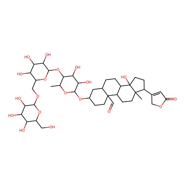 2D Structure of (3S,5S,8R,9S,10R,13R,14S,17R)-3-[(2R,3R,4S,5R,6S)-3,4-dihydroxy-6-methyl-5-[(2S,3R,4S,5S,6R)-3,4,5-trihydroxy-6-[[(2R,3R,4S,5S,6R)-3,4,5-trihydroxy-6-(hydroxymethyl)oxan-2-yl]oxymethyl]oxan-2-yl]oxyoxan-2-yl]oxy-14-hydroxy-13-methyl-17-(5-oxo-2H-furan-3-yl)-1,2,3,4,5,6,7,8,9,11,12,15,16,17-tetradecahydrocyclopenta[a]phenanthrene-10-carbaldehyde