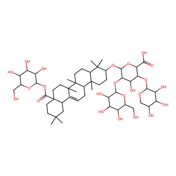 2D Structure of (2S,3S,4S,5R,6R)-6-[[(3S,4aR,6aR,6bS,8aS,12aS,14aR,14bR)-4,4,6a,6b,11,11,14b-heptamethyl-8a-[(2S,3R,4S,5S,6R)-3,4,5-trihydroxy-6-(hydroxymethyl)oxan-2-yl]oxycarbonyl-1,2,3,4a,5,6,7,8,9,10,12,12a,14,14a-tetradecahydropicen-3-yl]oxy]-4-hydroxy-5-[(2S,3R,4S,5S,6R)-3,4,5-trihydroxy-6-(hydroxymethyl)oxan-2-yl]oxy-3-[(2S,3R,4S,5R)-3,4,5-trihydroxyoxan-2-yl]oxyoxane-2-carboxylic acid