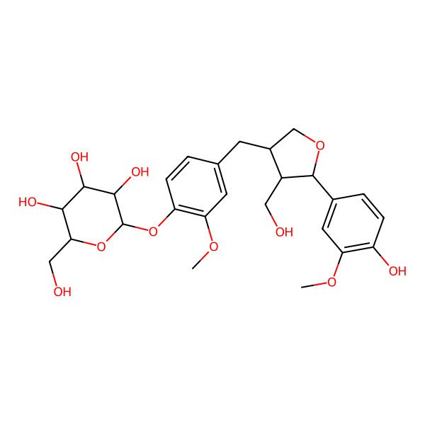 2D Structure of (2S,3R,4S,5S,6R)-2-[4-[[(3S,4S,5R)-5-(4-hydroxy-3-methoxyphenyl)-4-(hydroxymethyl)oxolan-3-yl]methyl]-2-methoxyphenoxy]-6-(hydroxymethyl)oxane-3,4,5-triol