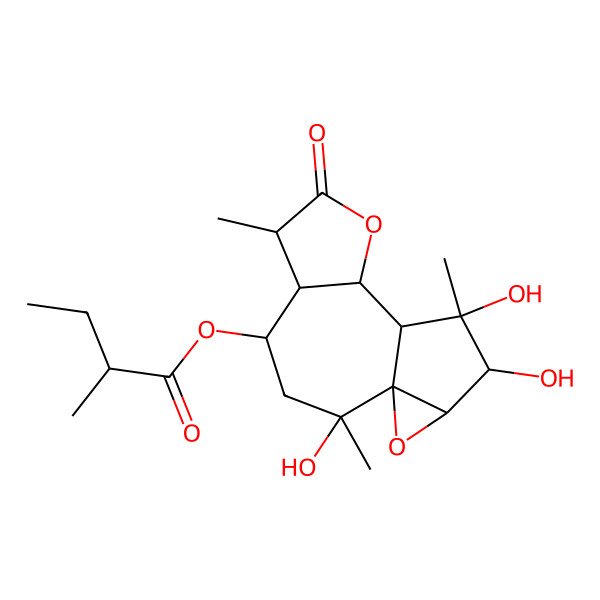 2D Structure of (2,11,12-Trihydroxy-2,6,11-trimethyl-7-oxo-8,14-dioxatetracyclo[8.4.0.01,13.05,9]tetradecan-4-yl) 2-methylbutanoate