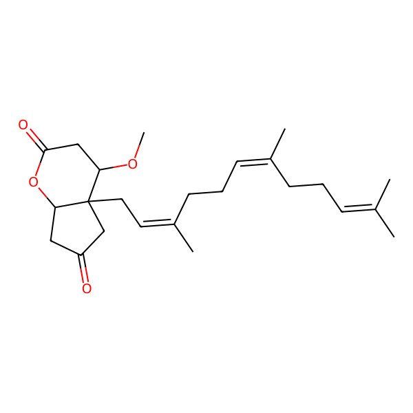 2D Structure of (4R,4aR,7aR)-4-methoxy-4a-[(2E,6E)-3,7,11-trimethyldodeca-2,6,10-trienyl]-4,5,7,7a-tetrahydro-3H-cyclopenta[b]pyran-2,6-dione