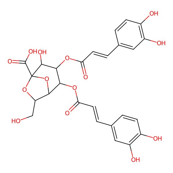 2D Structure of 2,3-Bis[3-(3,4-dihydroxyphenyl)prop-2-enoyloxy]-4-hydroxy-7-(hydroxymethyl)-6,8-dioxabicyclo[3.2.1]octane-5-carboxylic acid