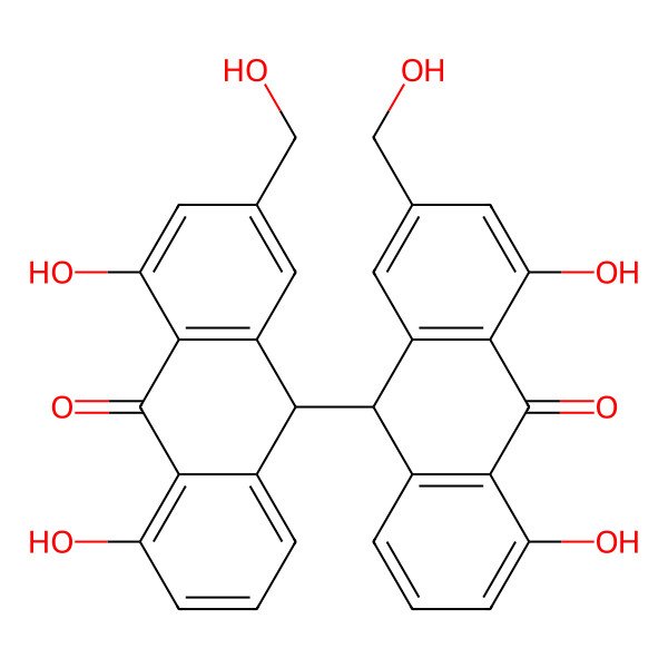 2D Structure of (10S)-10-[(9R)-4,5-dihydroxy-2-(hydroxymethyl)-10-oxo-9H-anthracen-9-yl]-1,8-dihydroxy-3-(hydroxymethyl)-10H-anthracen-9-one