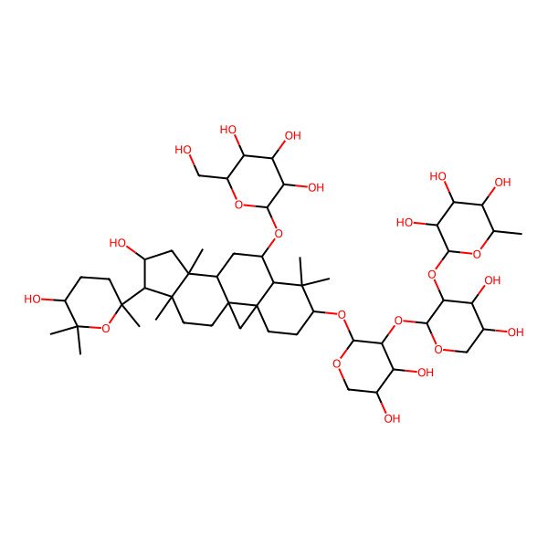 2D Structure of 2-[2-[4,5-Dihydroxy-2-[[14-hydroxy-15-(5-hydroxy-2,6,6-trimethyloxan-2-yl)-7,7,12,16-tetramethyl-9-[3,4,5-trihydroxy-6-(hydroxymethyl)oxan-2-yl]oxy-6-pentacyclo[9.7.0.01,3.03,8.012,16]octadecanyl]oxy]oxan-3-yl]oxy-4,5-dihydroxyoxan-3-yl]oxy-6-methyloxane-3,4,5-triol