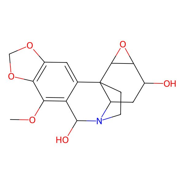 2D Structure of 9-Methoxy-5,7,17-trioxa-12-azahexacyclo[10.6.2.01,13.02,10.04,8.016,18]icosa-2,4(8),9-triene-11,15-diol