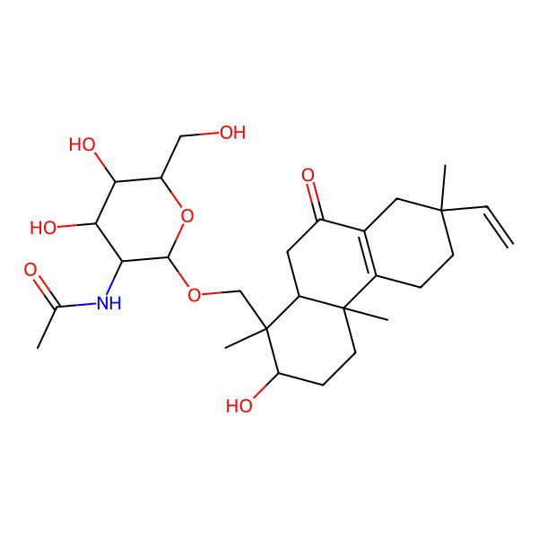2D Structure of N-[2-[(7-ethenyl-2-hydroxy-1,4a,7-trimethyl-9-oxo-2,3,4,5,6,8,10,10a-octahydrophenanthren-1-yl)methoxy]-4,5-dihydroxy-6-(hydroxymethyl)oxan-3-yl]acetamide