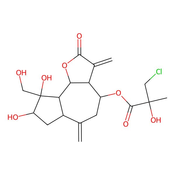 2D Structure of [8,9-Dihydroxy-9-(hydroxymethyl)-3,6-dimethylidene-2-oxo-3a,4,5,6a,7,8,9a,9b-octahydroazuleno[4,5-b]furan-4-yl] 3-chloro-2-hydroxy-2-methylpropanoate