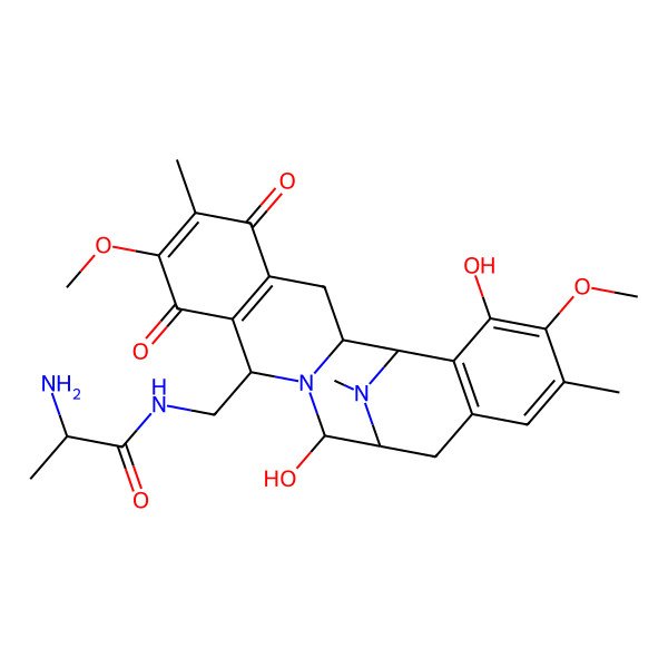 2D Structure of (2S)-2-amino-N-[[(1S,2S,10R,13R)-12,19-dihydroxy-7,18-dimethoxy-6,17,21-trimethyl-5,8-dioxo-11,21-diazapentacyclo[11.7.1.02,11.04,9.015,20]henicosa-4(9),6,15(20),16,18-pentaen-10-yl]methyl]propanamide