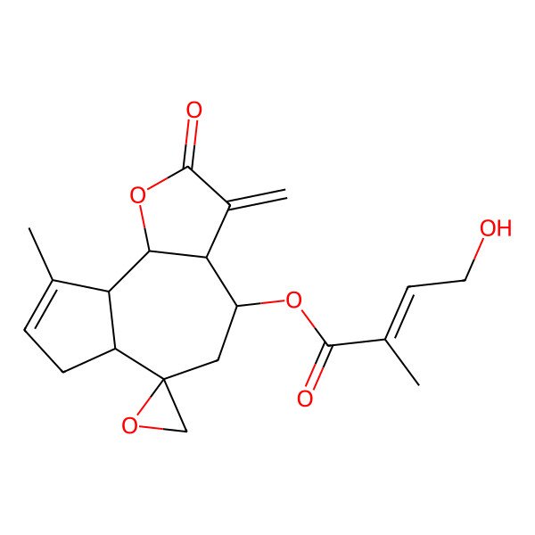2D Structure of [(3aR,4R,6S,6aR,9aR,9bR)-9-methyl-3-methylidene-2-oxospiro[4,5,6a,7,9a,9b-hexahydro-3aH-azuleno[4,5-b]furan-6,2'-oxirane]-4-yl] (E)-4-hydroxy-2-methylbut-2-enoate