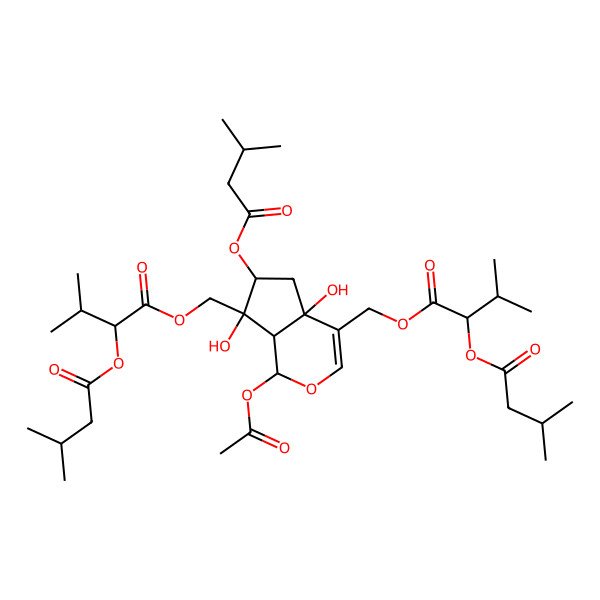 2D Structure of [1-Acetyloxy-4a,7-dihydroxy-6-(3-methylbutanoyloxy)-7-[[3-methyl-2-(3-methylbutanoyloxy)butanoyl]oxymethyl]-1,5,6,7a-tetrahydrocyclopenta[c]pyran-4-yl]methyl 3-methyl-2-(3-methylbutanoyloxy)butanoate