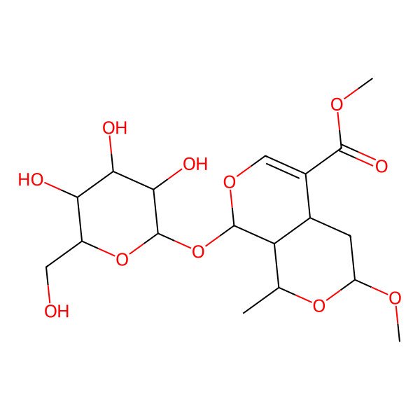 2D Structure of Methyl 3-methoxy-1-methyl-8-[3,4,5-trihydroxy-6-(hydroxymethyl)oxan-2-yl]oxy-1,3,4,4a,8,8a-hexahydropyrano[3,4-c]pyran-5-carboxylate