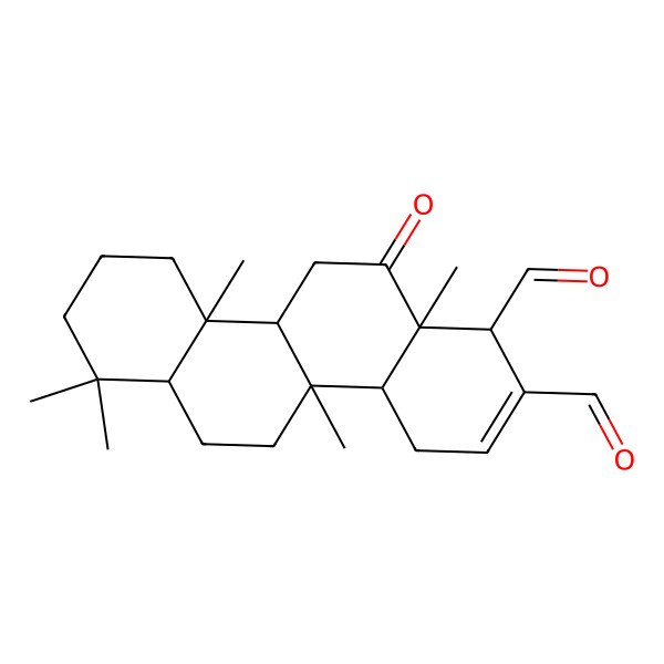 2D Structure of (1S,4aS,4bR,6aS,10aS,10bR,12aS)-4b,7,7,10a,12a-pentamethyl-12-oxo-4,4a,5,6,6a,8,9,10,10b,11-decahydro-1H-chrysene-1,2-dicarbaldehyde