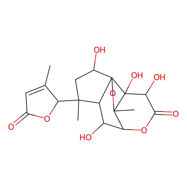 2D Structure of 2,6,11,12-tetrahydroxy-4,10-dimethyl-4-(3-methyl-5-oxo-2H-furan-2-yl)-9,14-dioxatetracyclo[8.4.0.03,7.07,11]tetradecan-13-one
