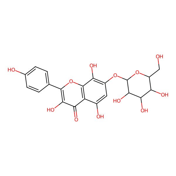 2D Structure of 3,5,8-trihydroxy-2-(4-hydroxyphenyl)-7-[(3R,4S,5S,6R)-3,4,5-trihydroxy-6-(hydroxymethyl)oxan-2-yl]oxychromen-4-one