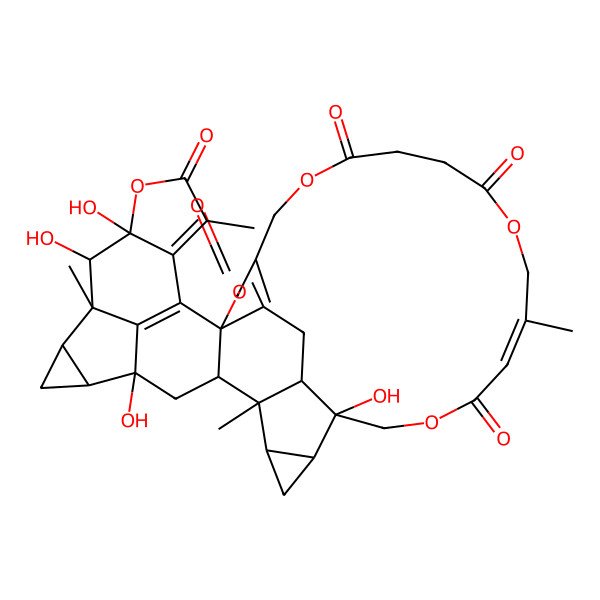 2D Structure of 4,9,10,33-Tetrahydroxy-1,8,13,28-tetramethyl-11,17,21,26,31-pentaoxadecacyclo[17.17.3.14,8.02,16.05,7.010,14.016,39.033,37.034,36.015,40]tetraconta-13,15(40),19(39),28-tetraene-12,18,22,25,30-pentone